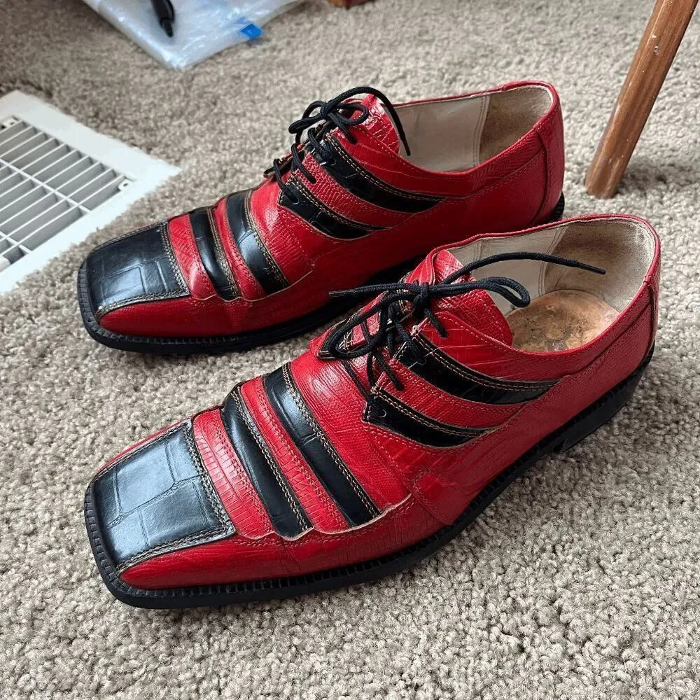 VTG 80s 90s Fortune from Liberty Red Black Reptile Leather Shoes Men’s 10